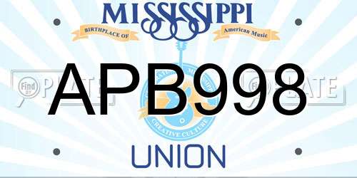 APB998 Mississippi License Plate