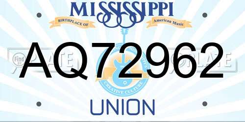 AQ72962 Mississippi License Plate