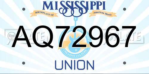 AQ72967 Mississippi License Plate