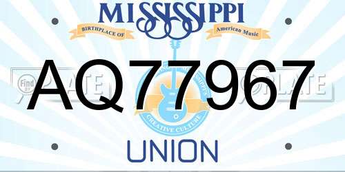 AQ77967 Mississippi License Plate