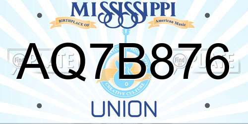 AQ7B876 Mississippi License Plate