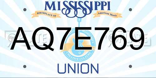 AQ7E769 Mississippi License Plate