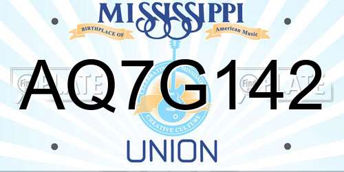 AQ7G142 Mississippi License Plate