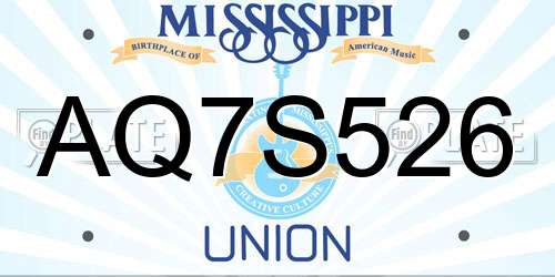 AQ7S526 Mississippi License Plate