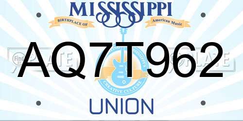 AQ7T962 Mississippi License Plate