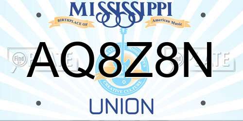 AQ8Z8N Mississippi License Plate