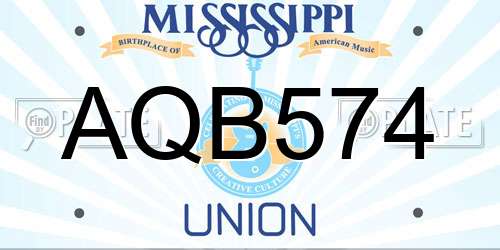 AQB574 Mississippi License Plate