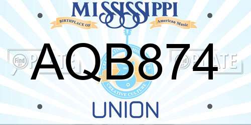 AQB874 Mississippi License Plate