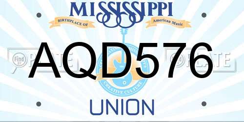 AQD576 Mississippi License Plate