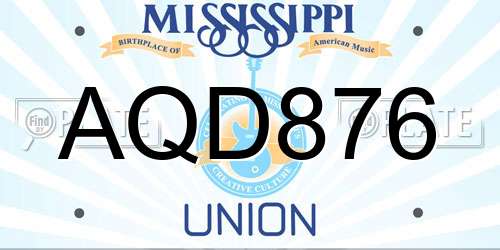 AQD876 Mississippi License Plate