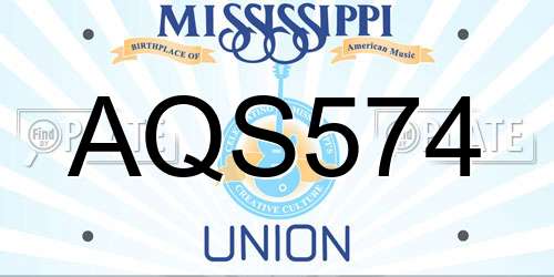 AQS574 Mississippi License Plate