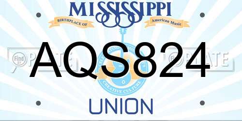 AQS824 Mississippi License Plate