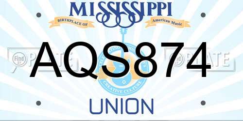 AQS874 Mississippi License Plate