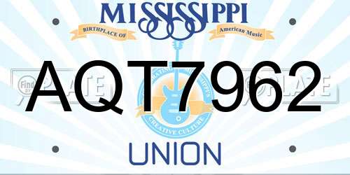 AQT7962 Mississippi License Plate