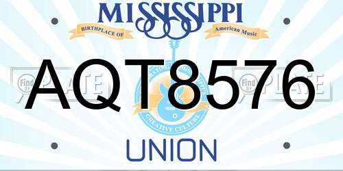 AQT8576 Mississippi License Plate