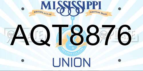 AQT8876 Mississippi License Plate