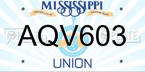 AQV603 Mississippi License Plate