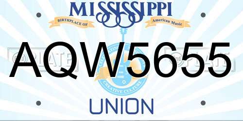AQW5655 Mississippi License Plate