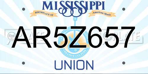 AR5Z657 Mississippi License Plate