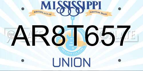AR8T657 Mississippi License Plate