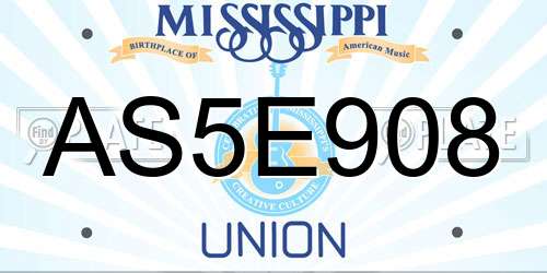 AS5E908 Mississippi License Plate