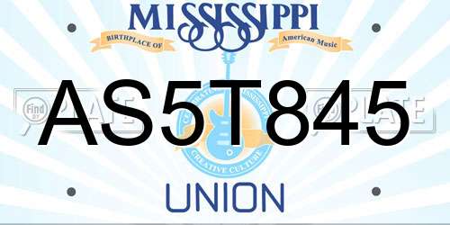 AS5T845 Mississippi License Plate