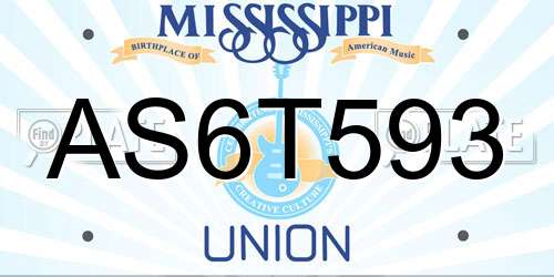 AS6T593 Mississippi License Plate