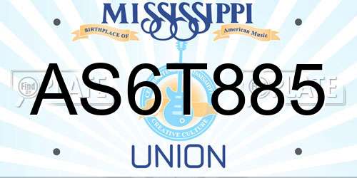 AS6T885 Mississippi License Plate