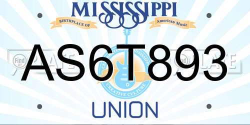 AS6T893 Mississippi License Plate
