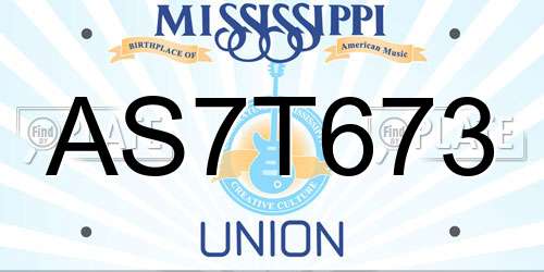 AS7T673 Mississippi License Plate