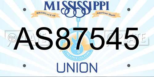 AS87545 Mississippi License Plate