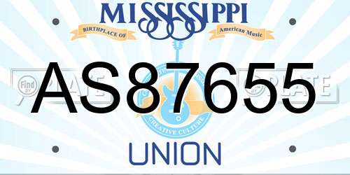 AS87655 Mississippi License Plate