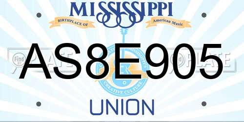 AS8E905 Mississippi License Plate