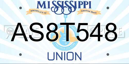 AS8T548 Mississippi License Plate