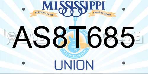 AS8T685 Mississippi License Plate