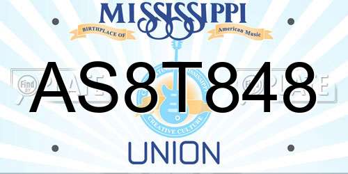AS8T848 Mississippi License Plate