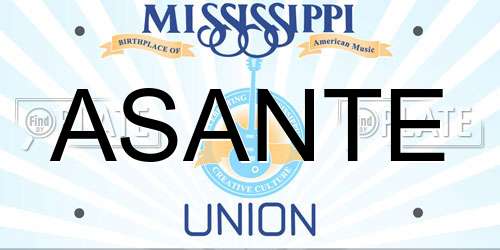 ASANTE Mississippi License Plate