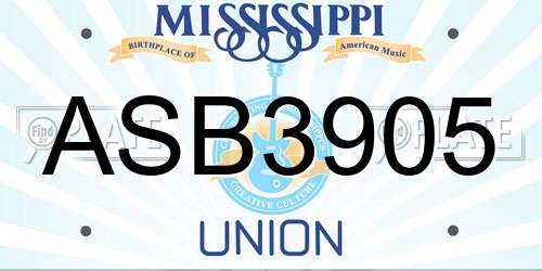 ASB3905 Mississippi License Plate