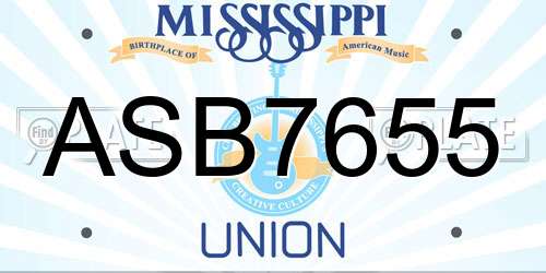 ASB7655 Mississippi License Plate