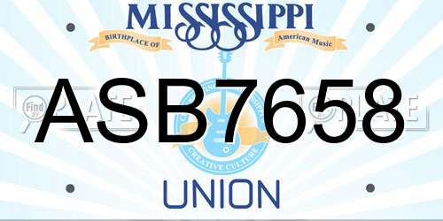 ASB7658 Mississippi License Plate