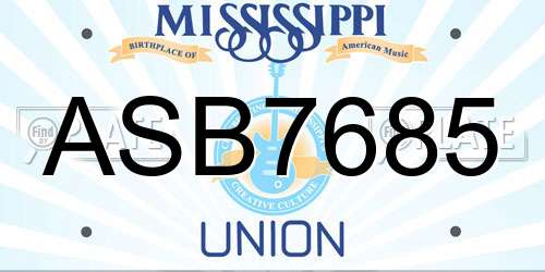 ASB7685 Mississippi License Plate