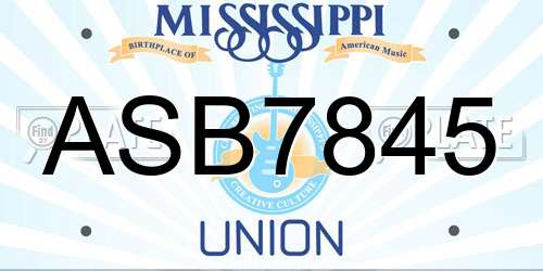 ASB7845 Mississippi License Plate
