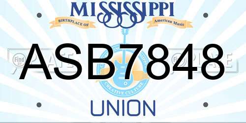 ASB7848 Mississippi License Plate