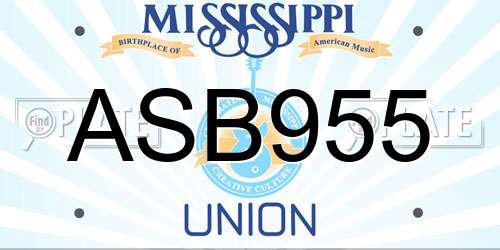 ASB955 Mississippi License Plate