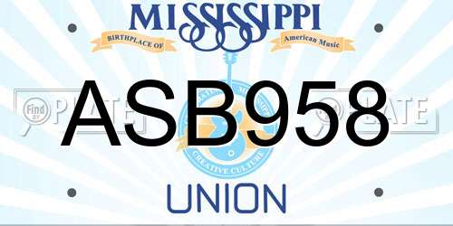 ASB958 Mississippi License Plate