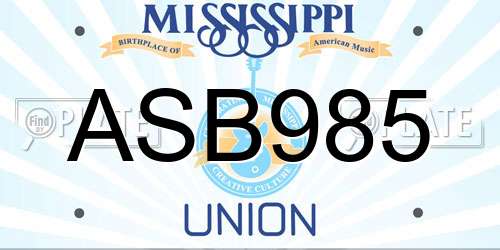 ASB985 Mississippi License Plate