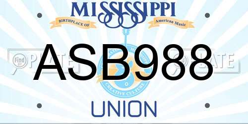ASB988 Mississippi License Plate