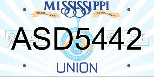 ASD5442 Mississippi License Plate