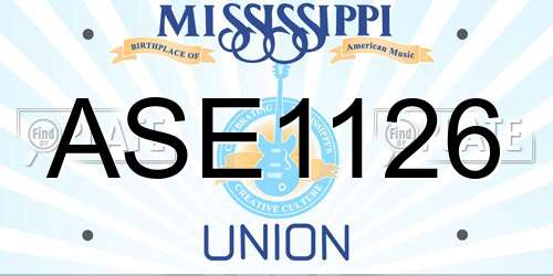 ASE1126 Mississippi License Plate