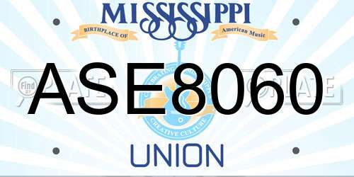 ASE8060 Mississippi License Plate
